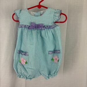 Goodlad Plaid Seersucker Bubble Romper Flowers Size 12 Months